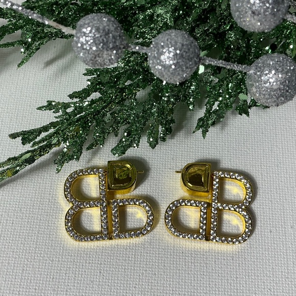 Balenciaga Gold and Crystal BB Earrings - Picture 1 of 3